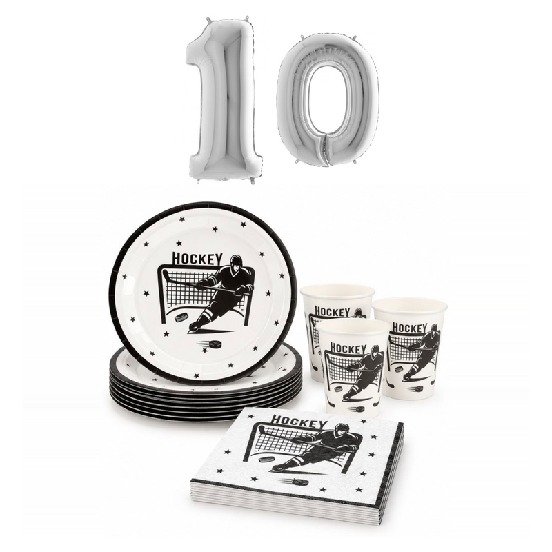 10-årskalas, Hockey, kalaspaket, 8 gäster – sammansatt bild av paketets produkter