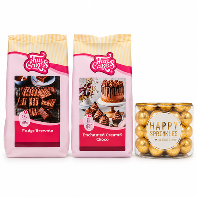 Produktöversikt: Browniebitar med luftig chokladkräm och guldcrunch