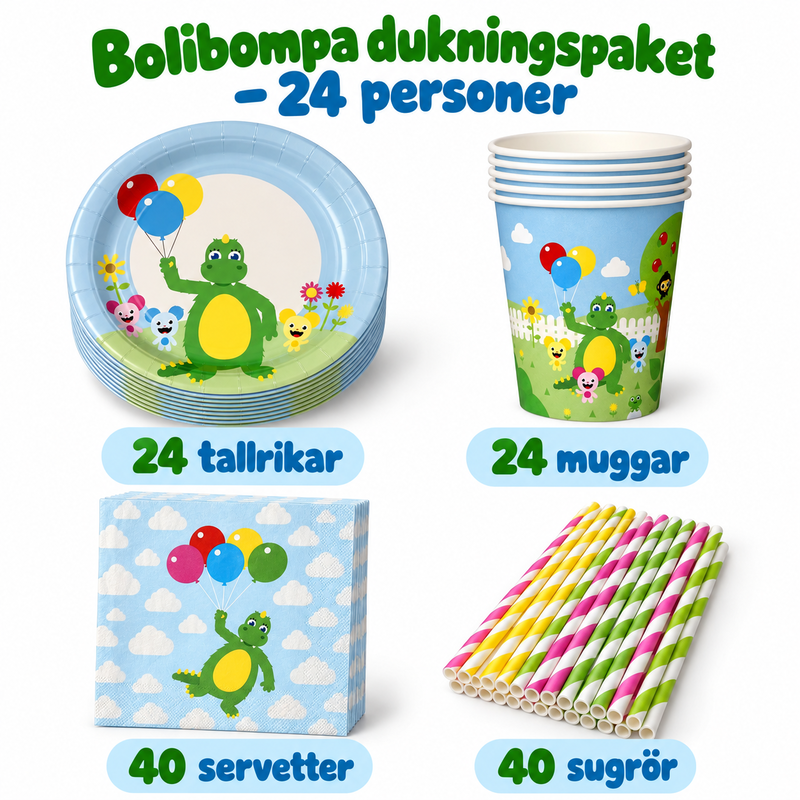 Bolibompa dukningspaket – 24 personer – innehåll och antal