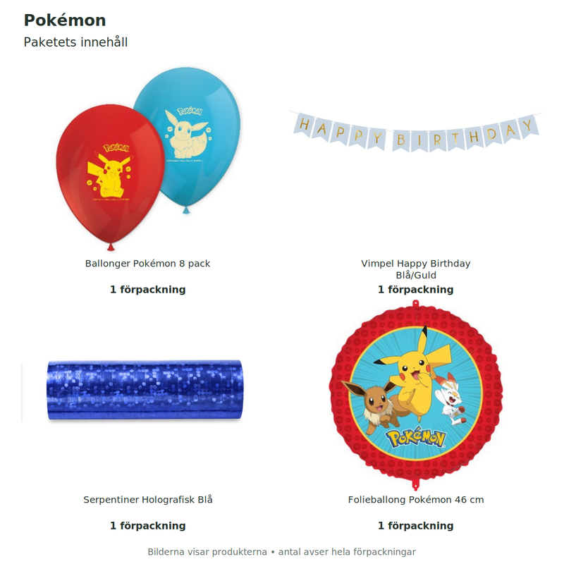 Pokémon – dekorationspaket Bas – innehåll och antal