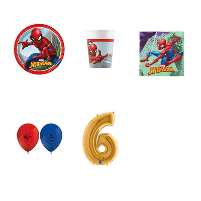 6-årskalas, Spiderman, kalaspaket, 8 gäster – paketets produkter med sifferballong 100 cm