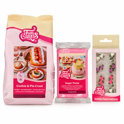 Produktöversikt: Blomsterkakor med rosa sockerpastatopp