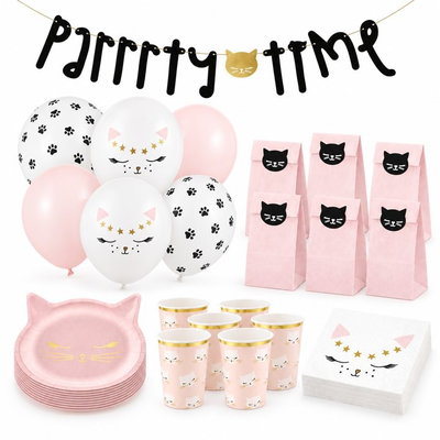 Cute Cat-kalas, kalaspaket med dekorationer, 12 gäster