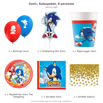 Sonic, Kalaspaket, 8 personer – innehåll och antal förpackningar