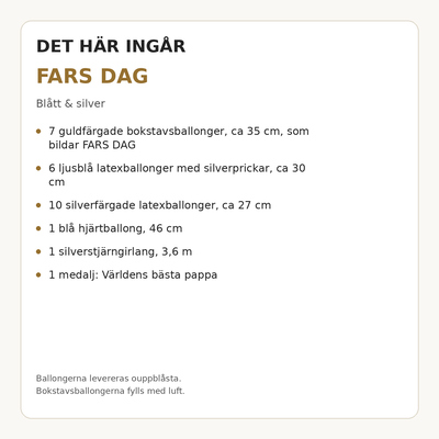 Paketets innehåll och antal – FARS DAG – dekorationspaket till fars dag – blått & silver