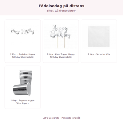 Födelsedag på distans – silver, två firandeplatser – exakt innehåll och antal förpackningar