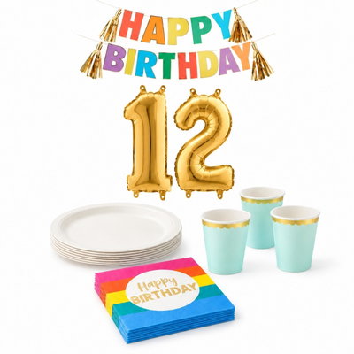 12-årskalas, Festivaltema – regnbåge och fest, kalaspaket, 6 gäster – paketets produkter