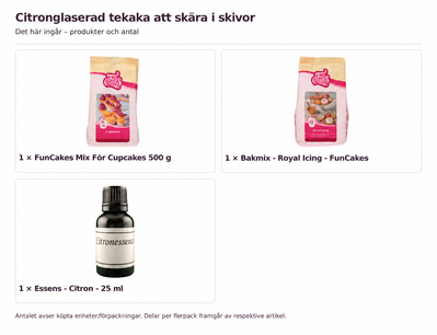 Citronglaserad tekaka att skära i skivor – innehåll och antal förpackningar