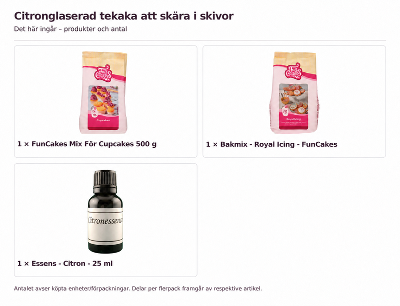 Citronglaserad tekaka att skära i skivor – innehåll och antal förpackningar
