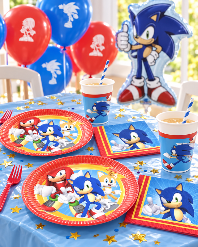 Sonic-dukning med matchande ballonger – miljöbild
