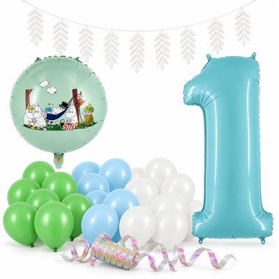 Mumin 1 år – dekorationspaket Mumindalen – paketets produkter