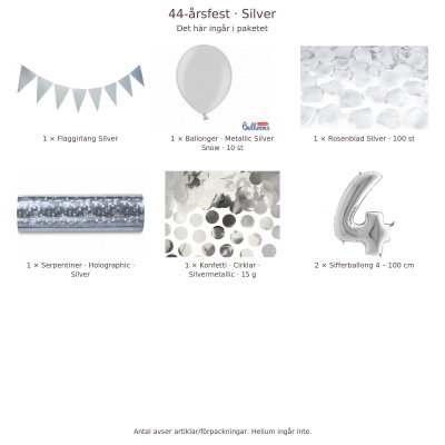 44-års festpaket, Silver, Stor – innehåll och antal förpackningar
