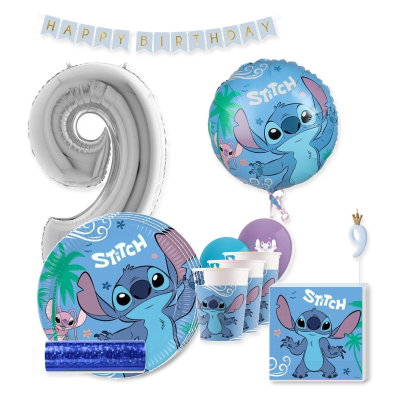 Stitch & Angel – 9-årskalas – kalaspaket för 8 gäster – samlat paketinnehåll