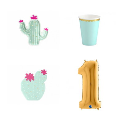 11-årskalas, Llama & kaktus, kalaspaket, 6 gäster – paketets produkter med sifferballong 100 cm