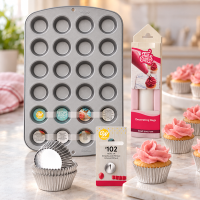 Miljöbild: Minicupcakes med små kronblad – från plåt till sprits