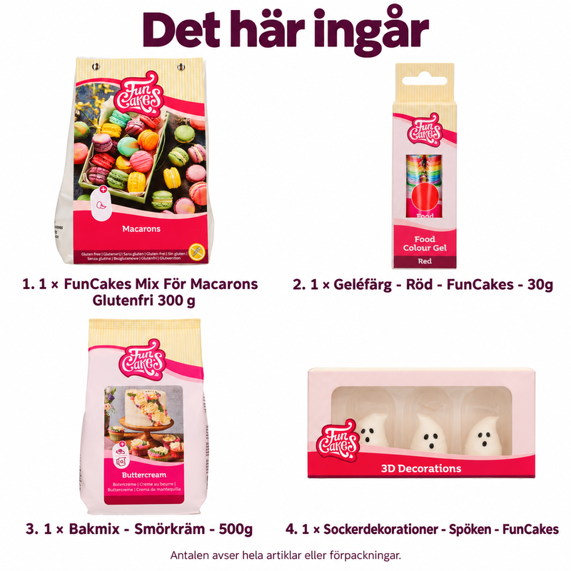Det här ingår: Spökmacarons med röda fyllningar