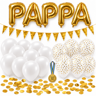 PAPPA – dekorationspaket till fars dag – vitt & guld
