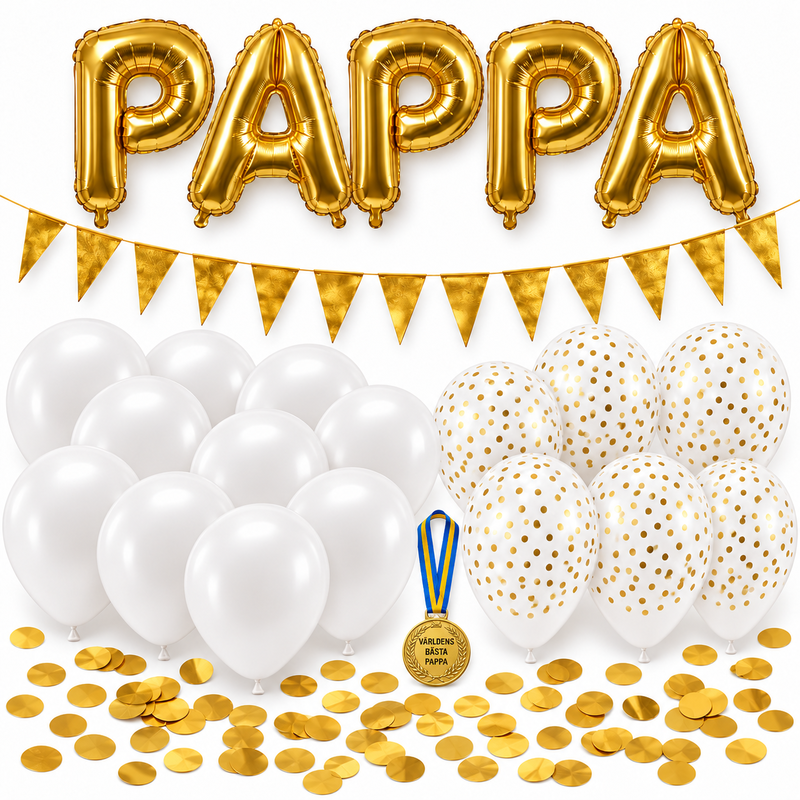 PAPPA – dekorationspaket till fars dag – vitt & guld