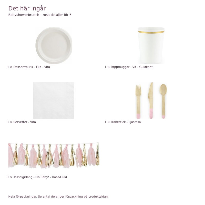 Babyshowerbrunch – rosa detaljer för 6 – exakt innehåll och antal förpackningar