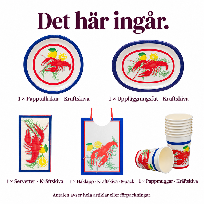 Kräftbordet för åtta – fat, haklappar och servis