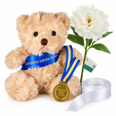 Tack till läraren – nalle, medalj och en blomma att spara