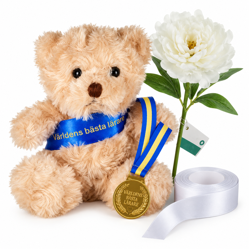Tack till läraren – nalle, medalj och en blomma att spara