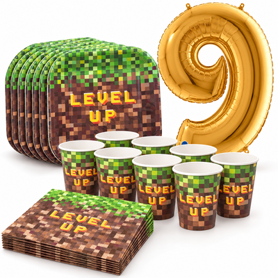 9-årskalas, Minecraft-kalas, kalaspaket, 8 gäster – samlat paketinnehåll