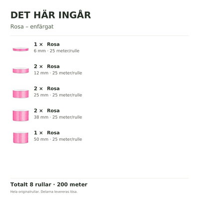 Det här ingår – Satinbandspaket – Rosa – 8 rullar