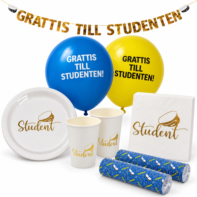 Studentmottagning – dukning och rumsdekoration för åtta – paketöversikt