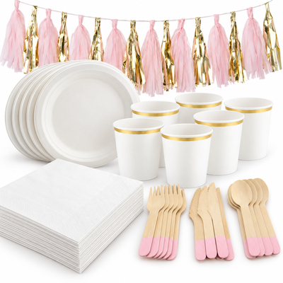 Babyshowerbrunch – rosa detaljer för 6 – samlat paketinnehåll