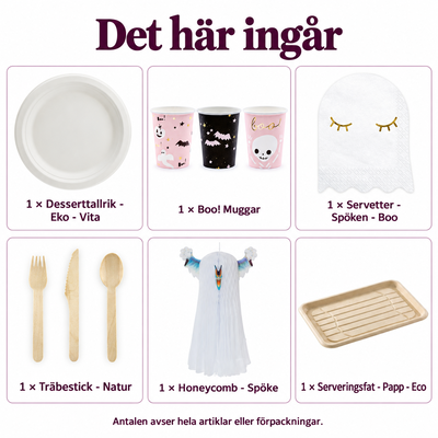 Det här ingår: Spökdessert för sex – vitt serveringsbord med Boo-muggar