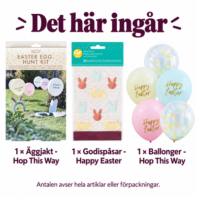Äggjakt med påsar och startdekor – innehåll och antal