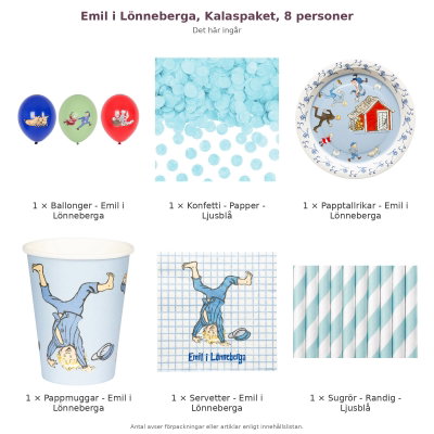 Emil i Lönneberga, Kalaspaket, 8 personer – innehåll och antal förpackningar