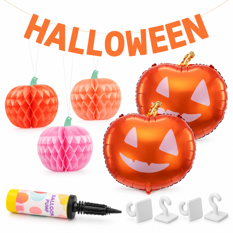 Pumpavälkomnandet – tre honeycombs och Halloween-banner