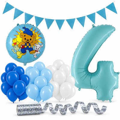 Bamse 4 år – dekorationspaket Blå – paketets produkter