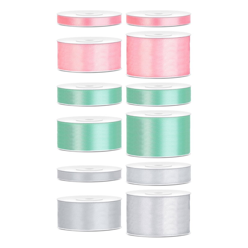 Satinbandspaket – Pastelljul – 12 rullar – hela paketet