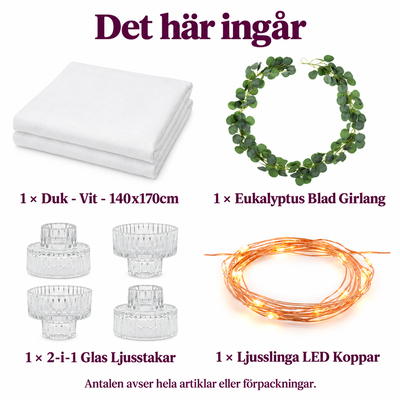 Det här ingår i Vårmiddag i kvällsljus – grön mittlinje och fyra ljuspunkter