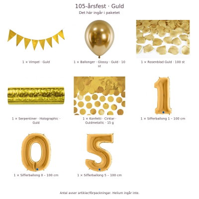 105-års festpaket, Guld, Stor – innehåll och antal förpackningar