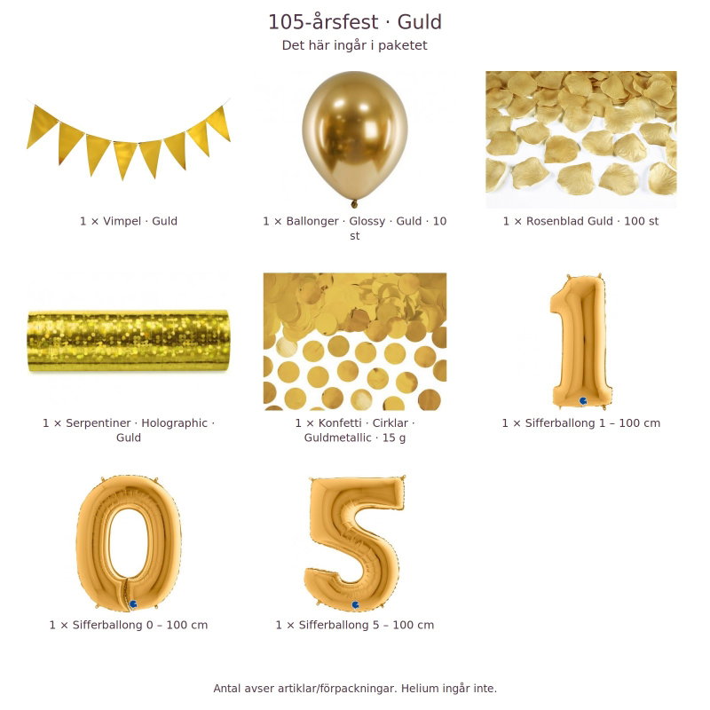 105-års festpaket, Guld, Stor – innehåll och antal förpackningar