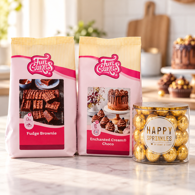 Miljöbild: Browniebitar med luftig chokladkräm och guldcrunch