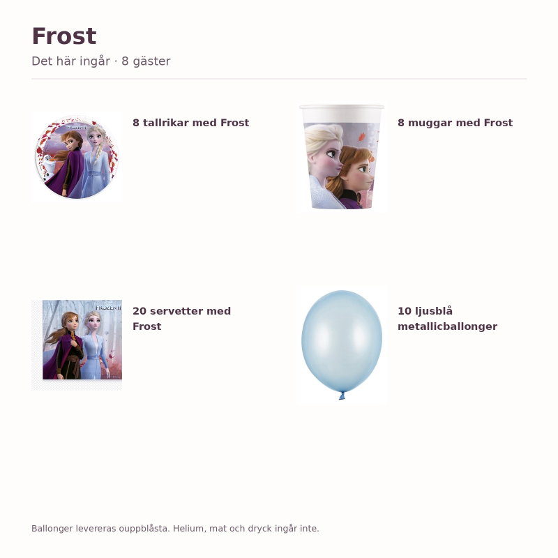Frost – kalaspaket Bas för 8 gäster – innehåll och antal