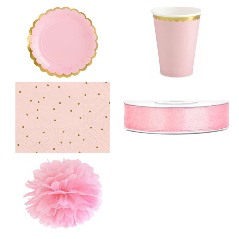 Dop flicka – rosa och guld – fikapaket, 6 gäster – produktöversikt