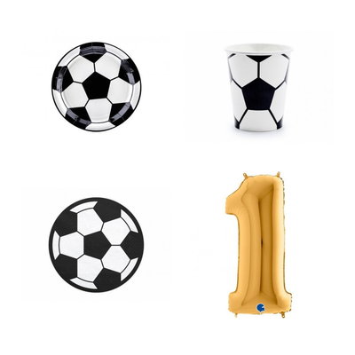 11-årskalas, Fotboll, kalaspaket, 6 gäster – paketets produkter med sifferballong 100 cm