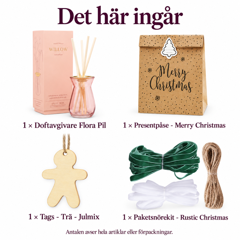 Det här ingår i En blomdoft att ge bort – naturpåse med träetikett och sammetsband