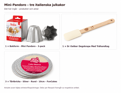 Innehåll och antal: Mini-Pandoro – tre italienska julkakor