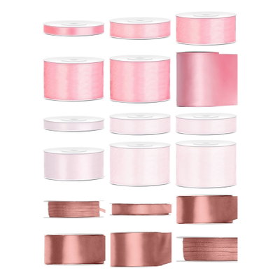 Satinbandspaket – Rosa festbord – Stor – 18 rullar – hela paketet