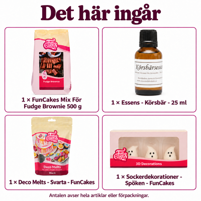 Det här ingår: Körsbärsbrownies i svart skal med tre spökmarkeringar