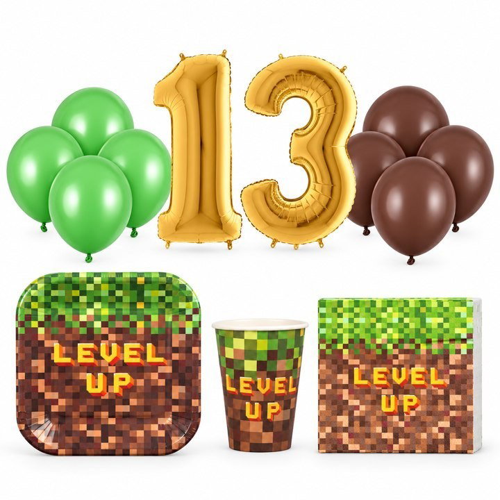 13-årskalas, Gamingkalas i pixeltema, kalaspaket, 8 gäster – paketets innehåll