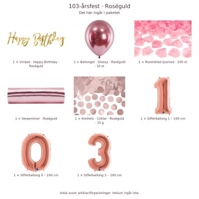 103-års festpaket, Roséguld, Stor – innehåll och antal förpackningar