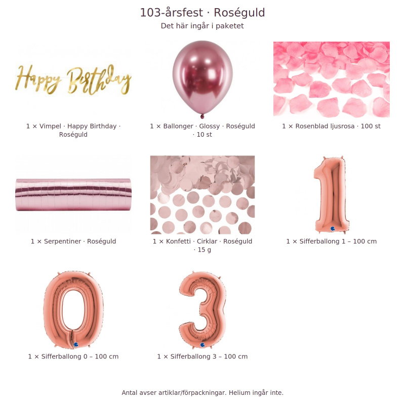 103-års festpaket, Roséguld, Stor – innehåll och antal förpackningar